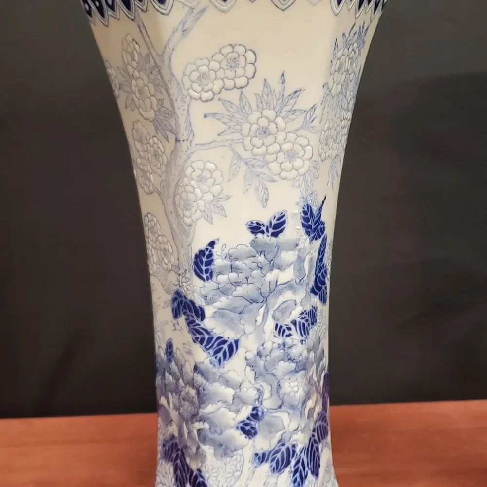 Andrea by Sadek Blue White Chinoiserie Porcelain Floral Vases 10
